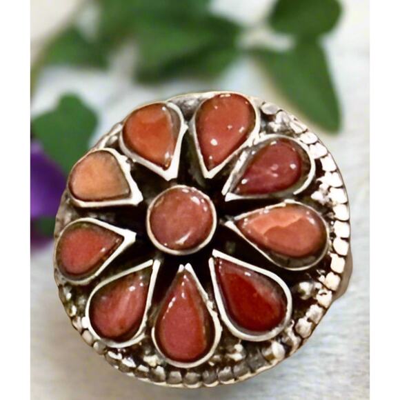 Coral | Flower| Cluster | SouthWestern Ring | Adjustable 5-10 - Picture 1 of 6